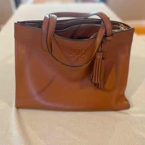 Tory Burch saddle brown leather tote